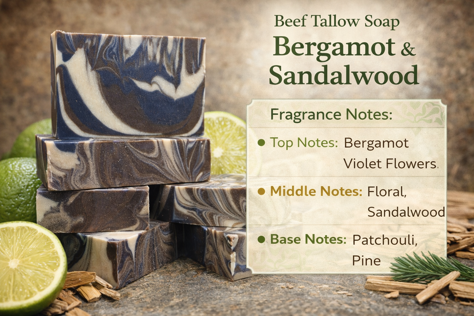 Bergamot & Sandalwood Beef Tallow Soap
